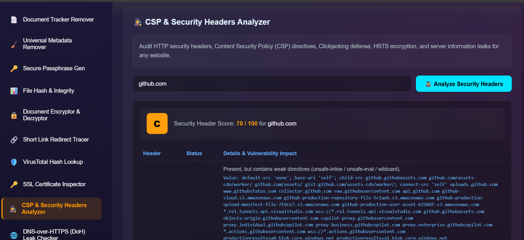 OPSECHub security headers analyzer
