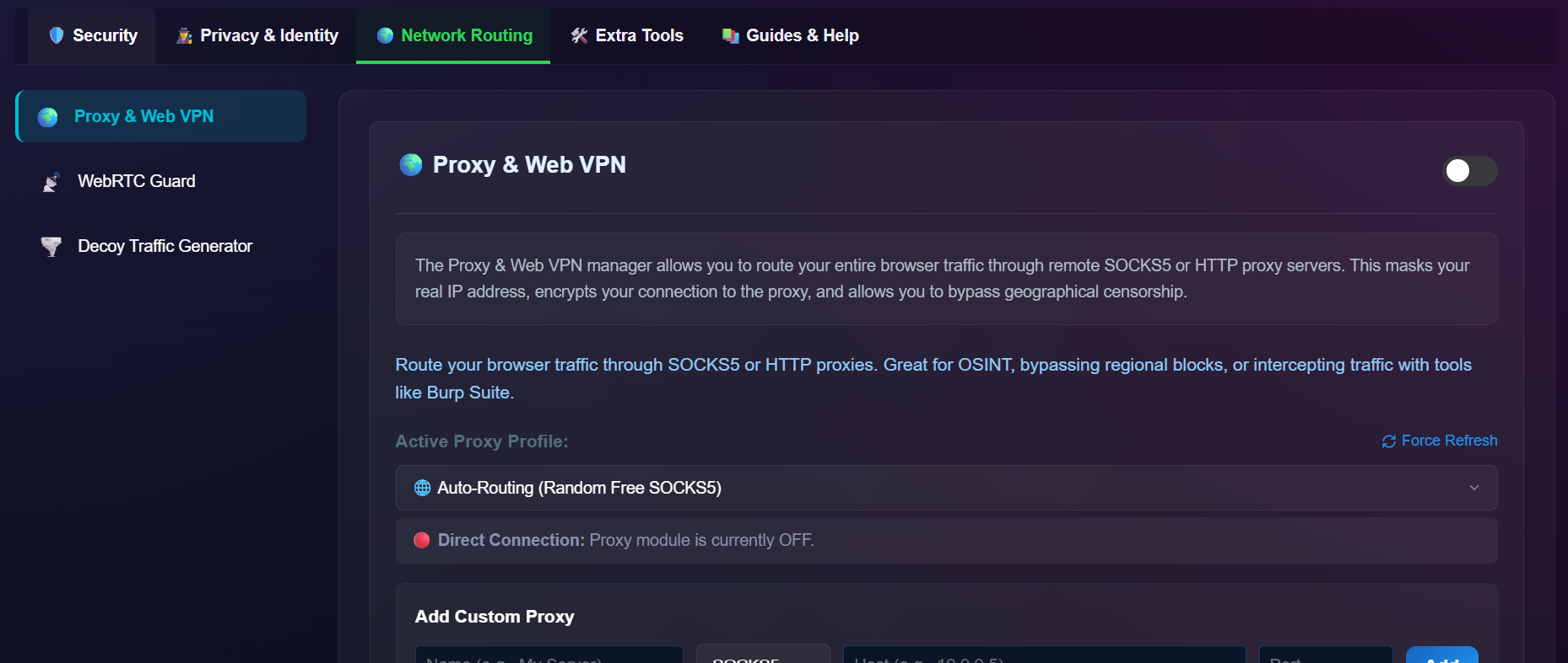 OPSECHub network and proxy routing